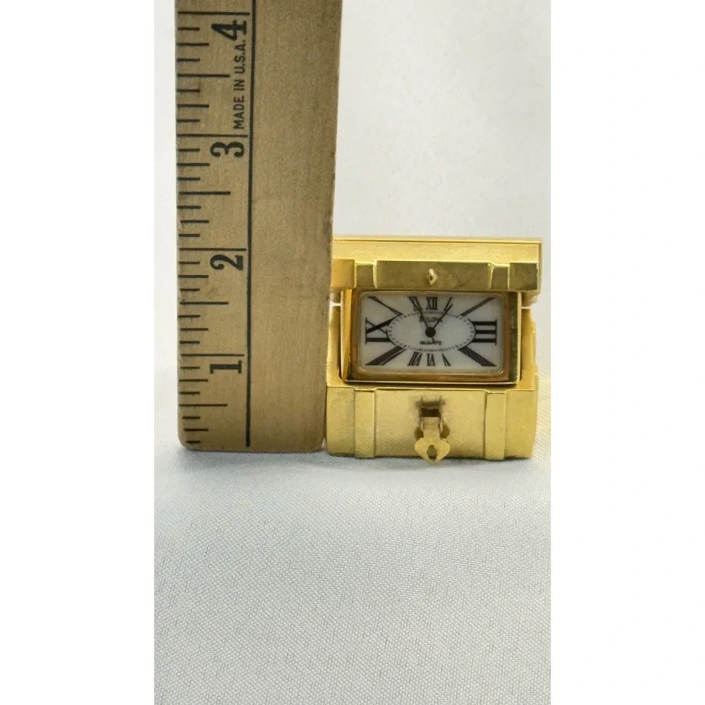 Bulova Brass Miniature Treasure‎ Chest Nautical Desk Clock Compass